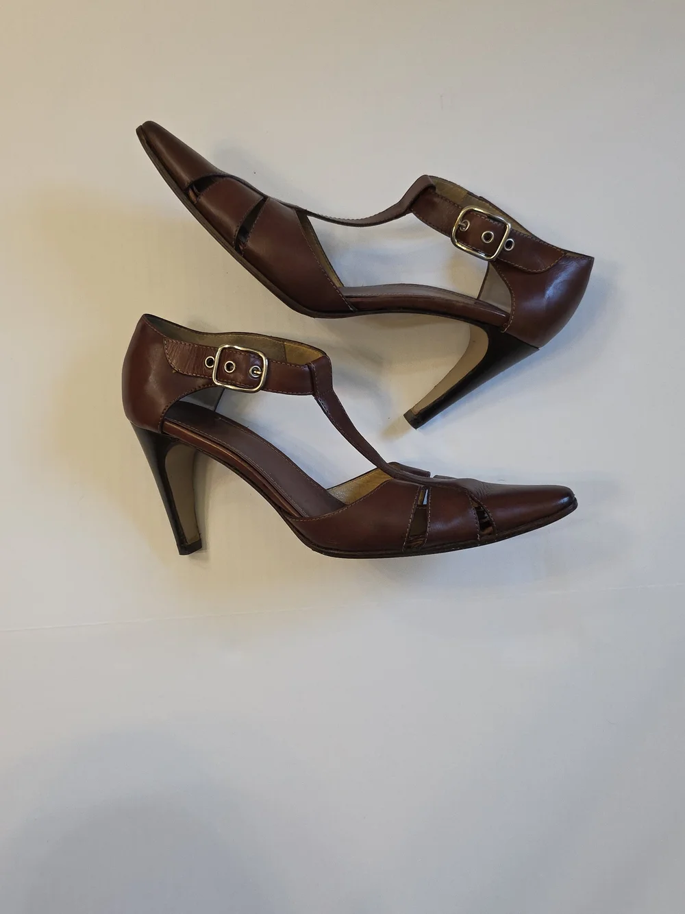 Coach Brown Leather T-Strap Pointed Heels - Picture 5 of 6